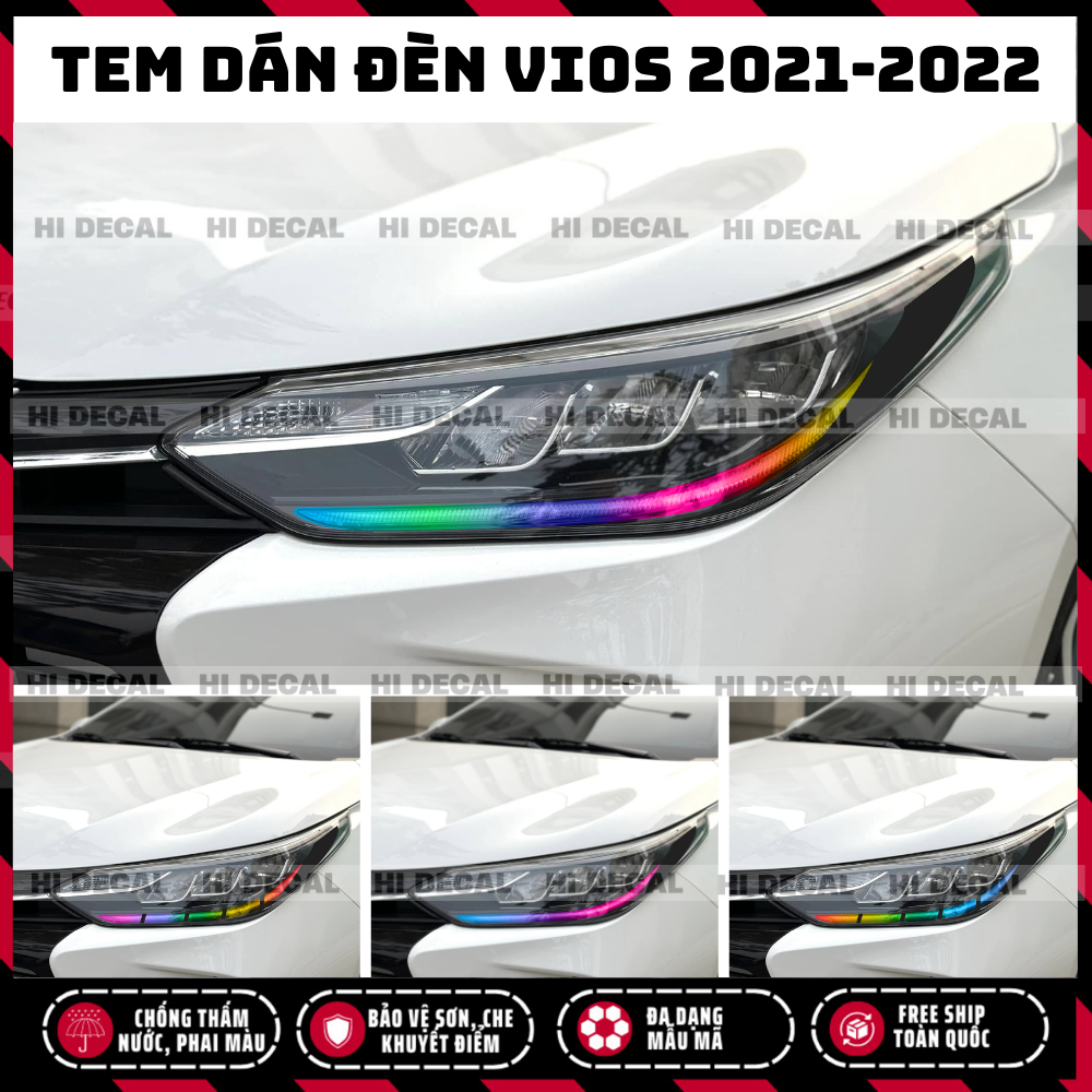 Tem dán đổi màu đèn Toyota Vios Yaris 2021-2022 Decal dán đèn trang trí cao cấp chống thấm nước, chống phai màu