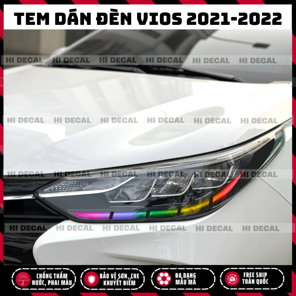 Tem dán đổi màu đèn Toyota Vios Yaris 2021-2022 Decal dán đèn trang trí cao cấp chống thấm nước, chống phai màu