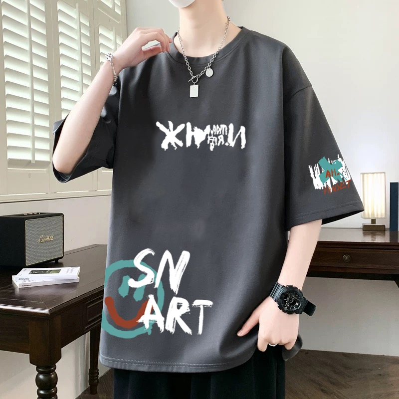 Áo thun nam tay lỡ HappyFamily tay ngắn SN ART Chất vải cotton 100 cao cấp