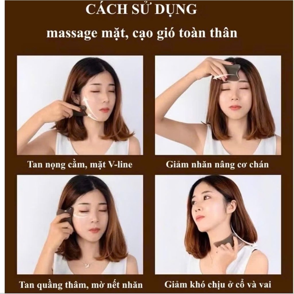 Dụng cụ Mát Xa Cạo gió Sừng Tim làm mịn Da mặt và toàn thân Chống Lão Hóa