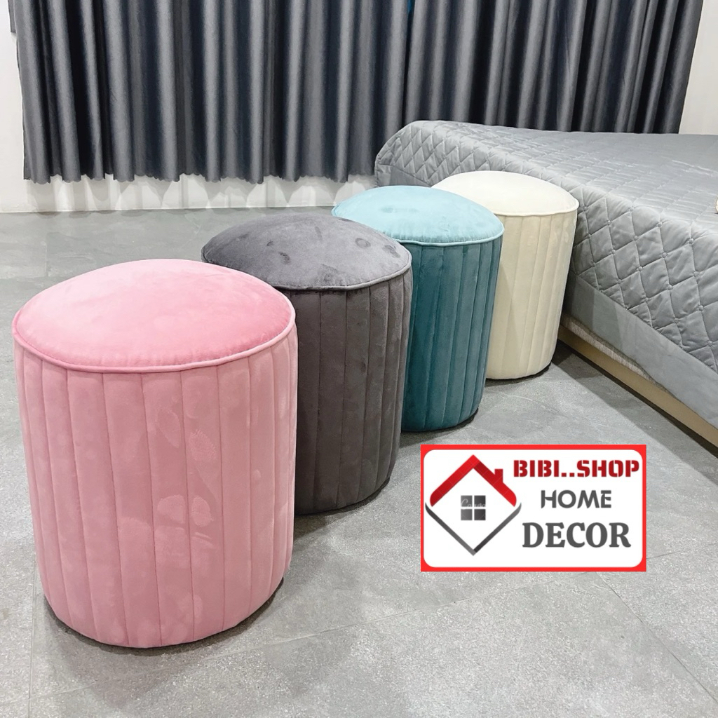 Ghế trang điểm dáng tròn xinh xắn, Đôn tròn sofa kích thước 35x45cm 4 màu dễ dàng lựa chọn
