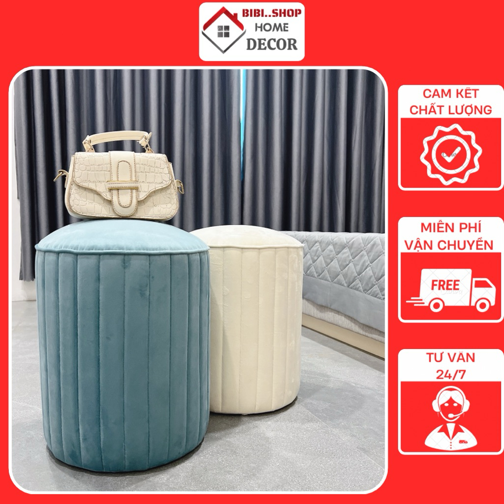 Ghế bàn trang điểm, Đôn tròn sofa bọc đệm nỉ nhung cao cấp nhiều màu sắc