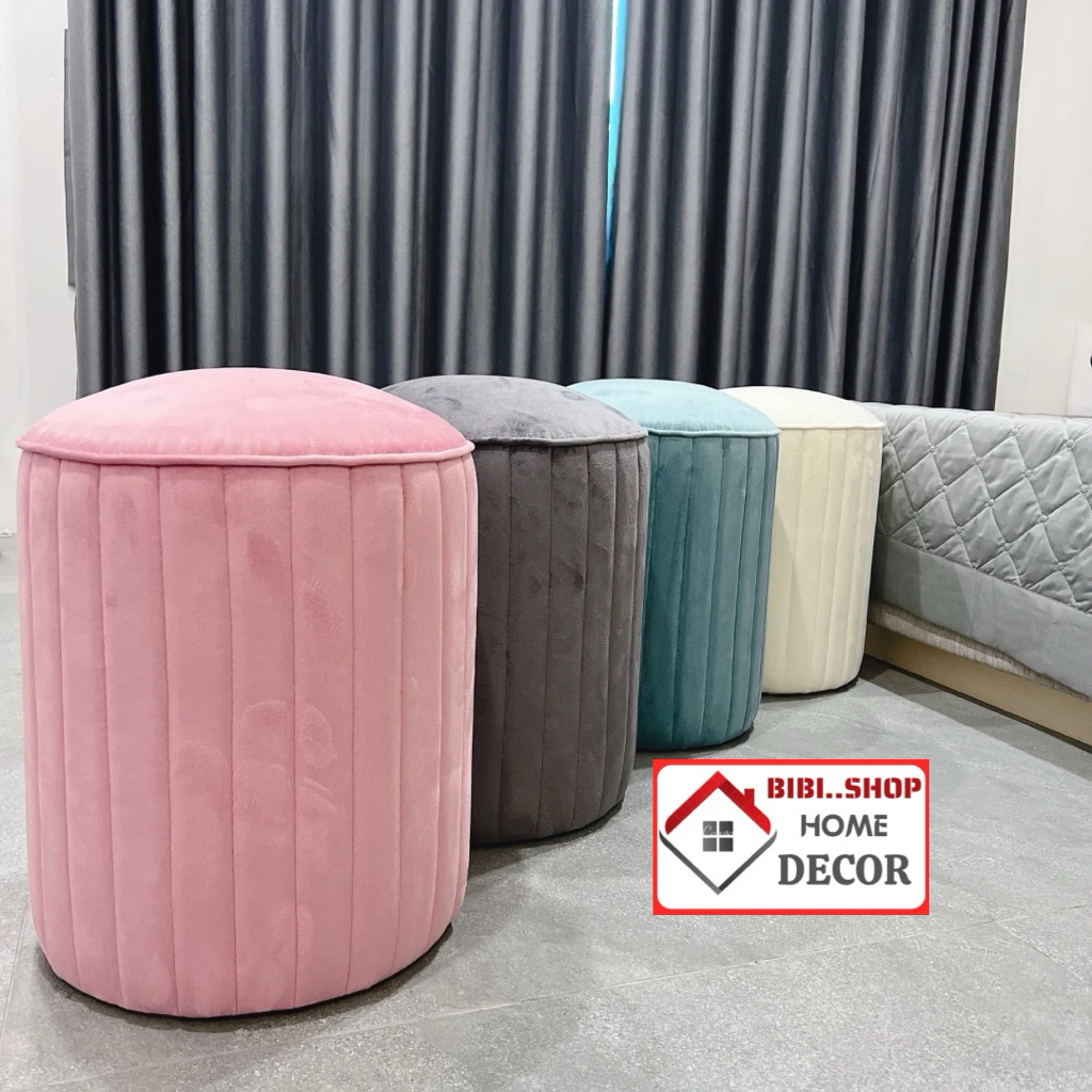 Ghế bàn trang điểm, Đôn tròn sofa bọc đệm nỉ nhung cao cấp nhiều màu sắc