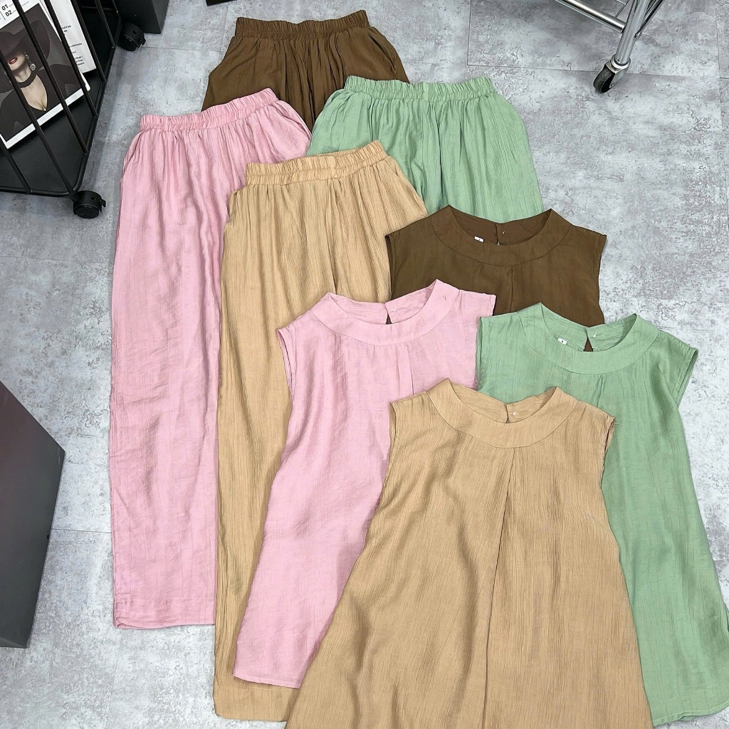 Sét Bộ Áo Ba Lỗ Quần Ông Rộng Nữ - Chất Liệu Đũi Vân Cao Cấp Chất Mềm - Đủ Size 45-90kg