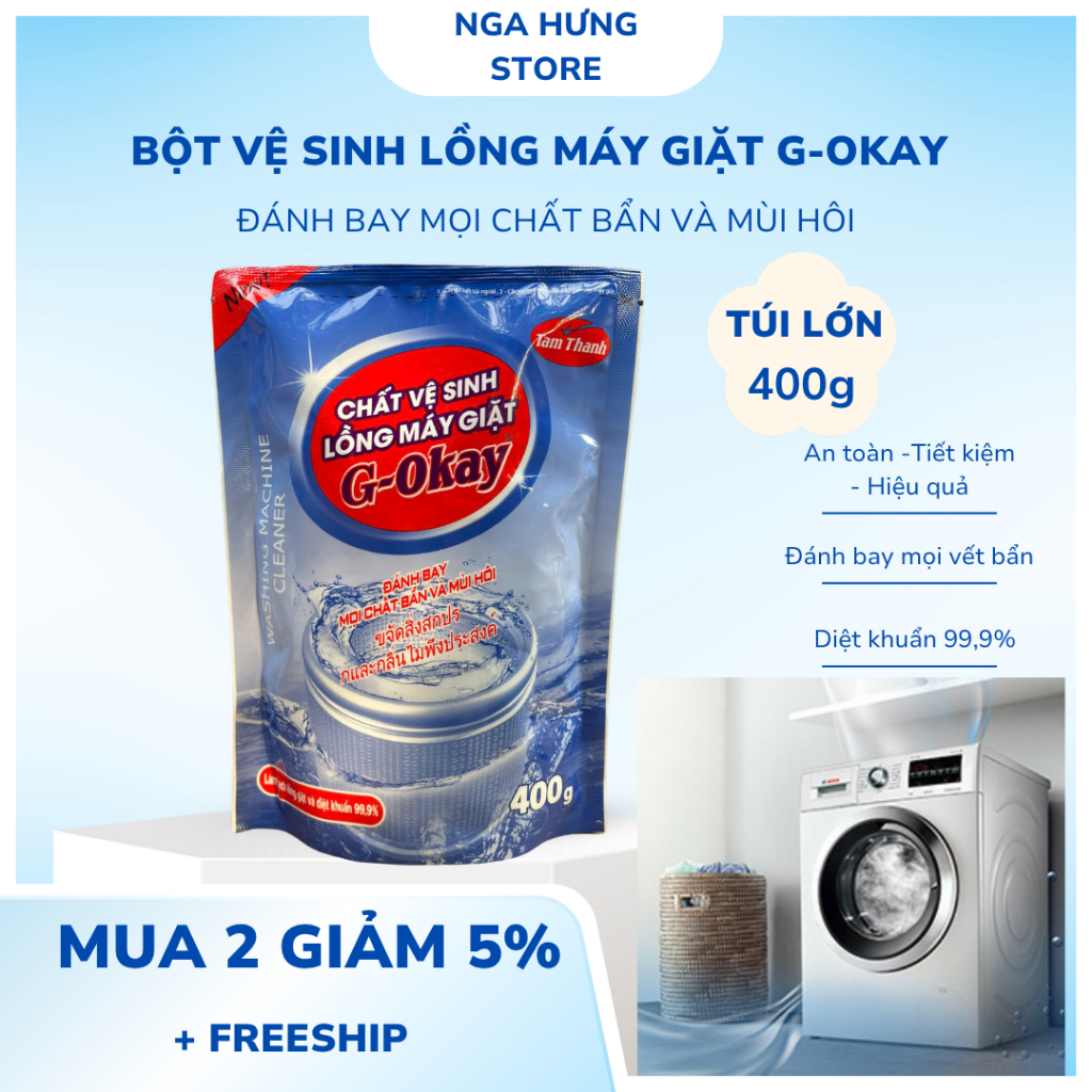 Bột Tẩy Lồng Máy Giặt G-Okay , 1 Gói Bột 400gr - Vệ Sinh Lồng Giặt , Diệt Khuẩn Khử Mùi Miệu Quả