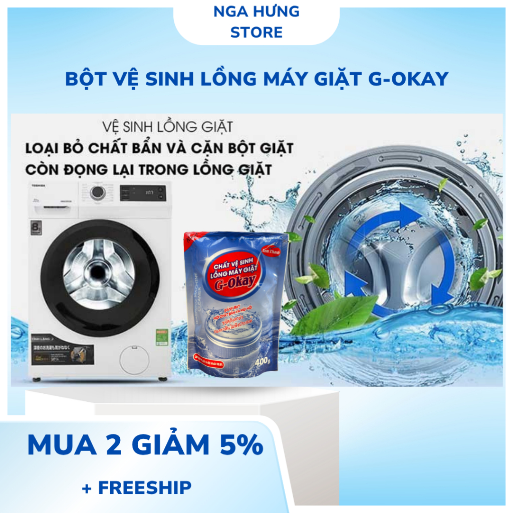 Bột Tẩy Lồng Máy Giặt G-Okay , 1 Gói Bột 400gr - Vệ Sinh Lồng Giặt , Diệt Khuẩn Khử Mùi Miệu Quả