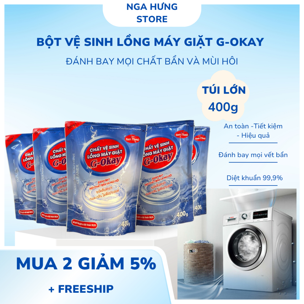 Bột Tẩy Lồng Máy Giặt G-Okay , 1 Gói Bột 400gr - Vệ Sinh Lồng Giặt , Diệt Khuẩn Khử Mùi Miệu Quả