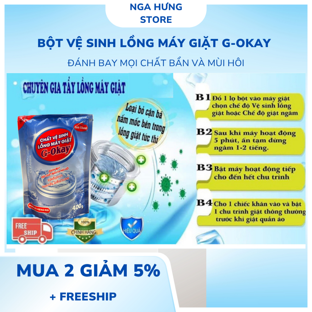 Bột Tẩy Lồng Máy Giặt G-Okay , 1 Gói Bột 400gr - Vệ Sinh Lồng Giặt , Diệt Khuẩn Khử Mùi Miệu Quả
