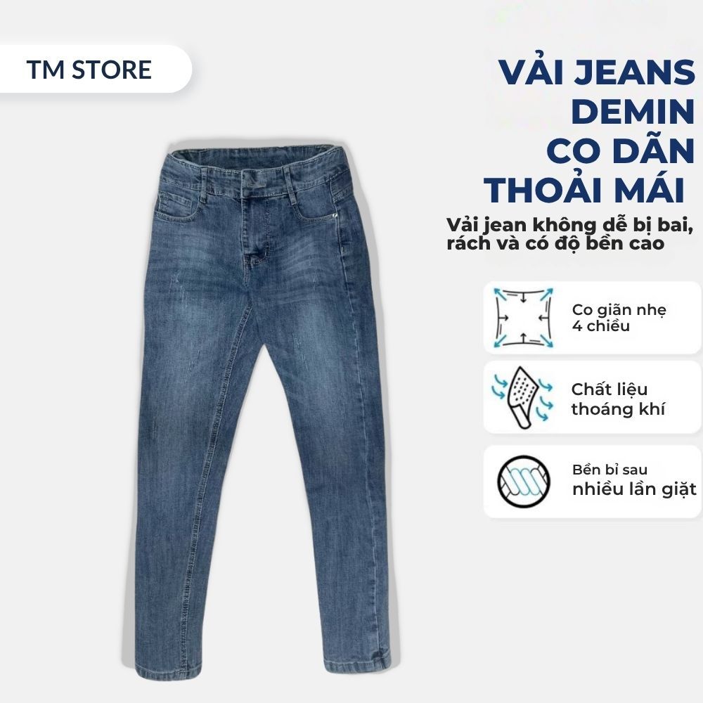 Quần jeans nam cao cấp TM Store, vải DENIM co dãn cao cấp tôn dáng màu xanh was