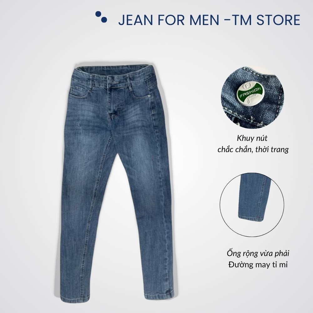 Quần jeans nam cao cấp TM Store, vải DENIM co dãn cao cấp tôn dáng màu xanh was