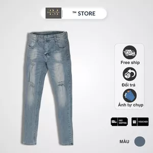 Quần jean nam dài xanh nhạt was sáng - quần bò xanh cào rách nhẹ SLIMFIT TM STORE 12