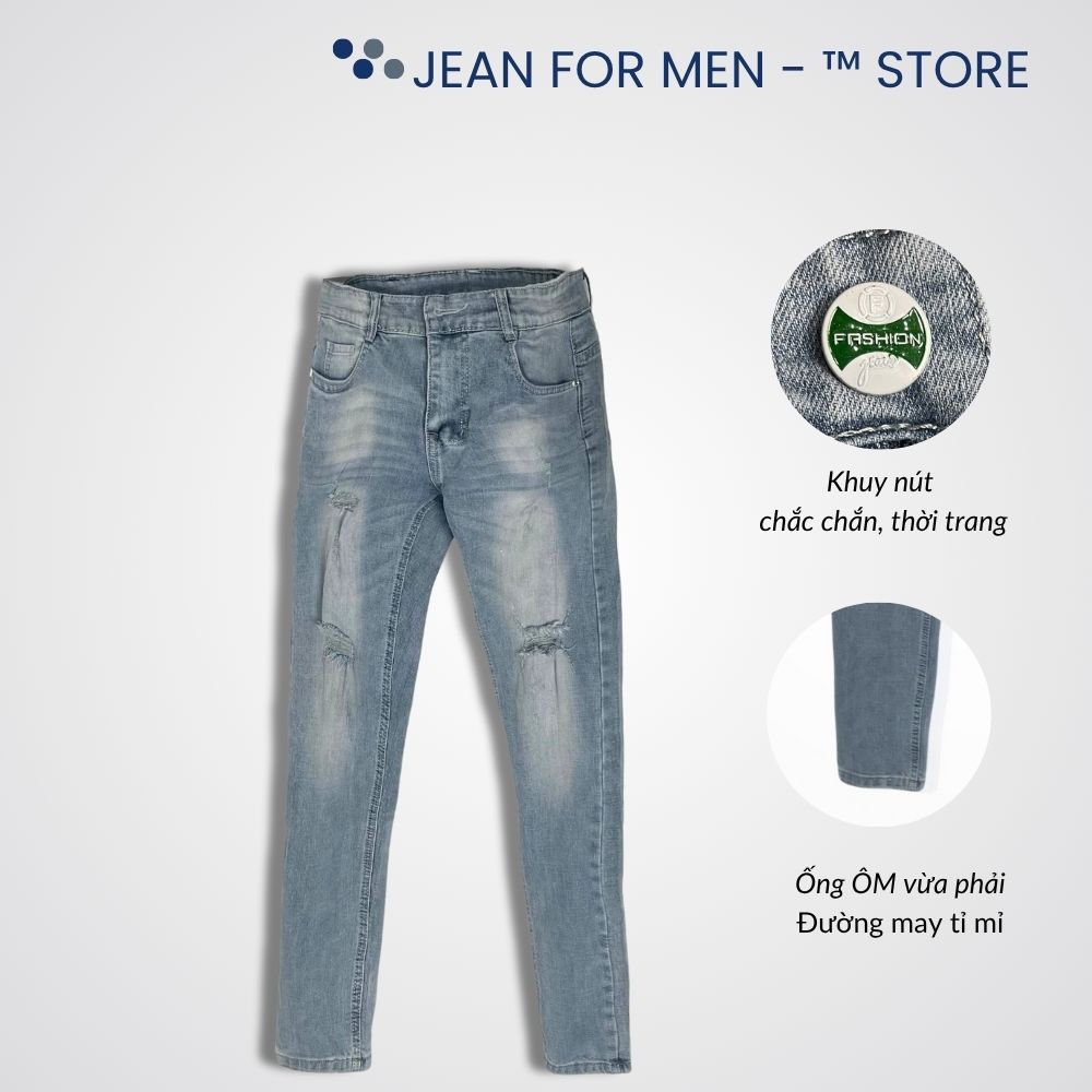 Quần jean nam dài xanh nhạt was sáng - quần bò xanh cào rách nhẹ SLIMFIT TM STORE 12