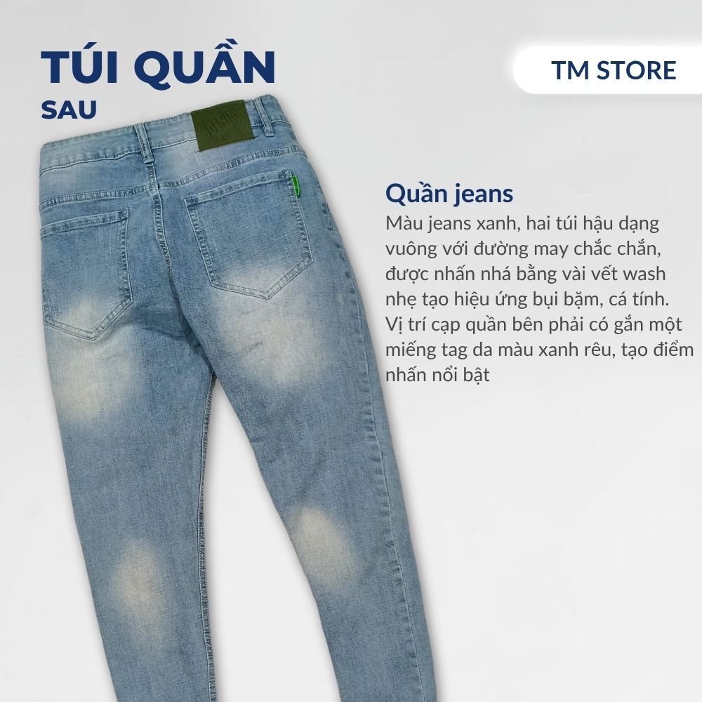 Quần jean nam dài xanh nhạt was sáng - quần bò xanh cào rách nhẹ SLIMFIT TM STORE 12