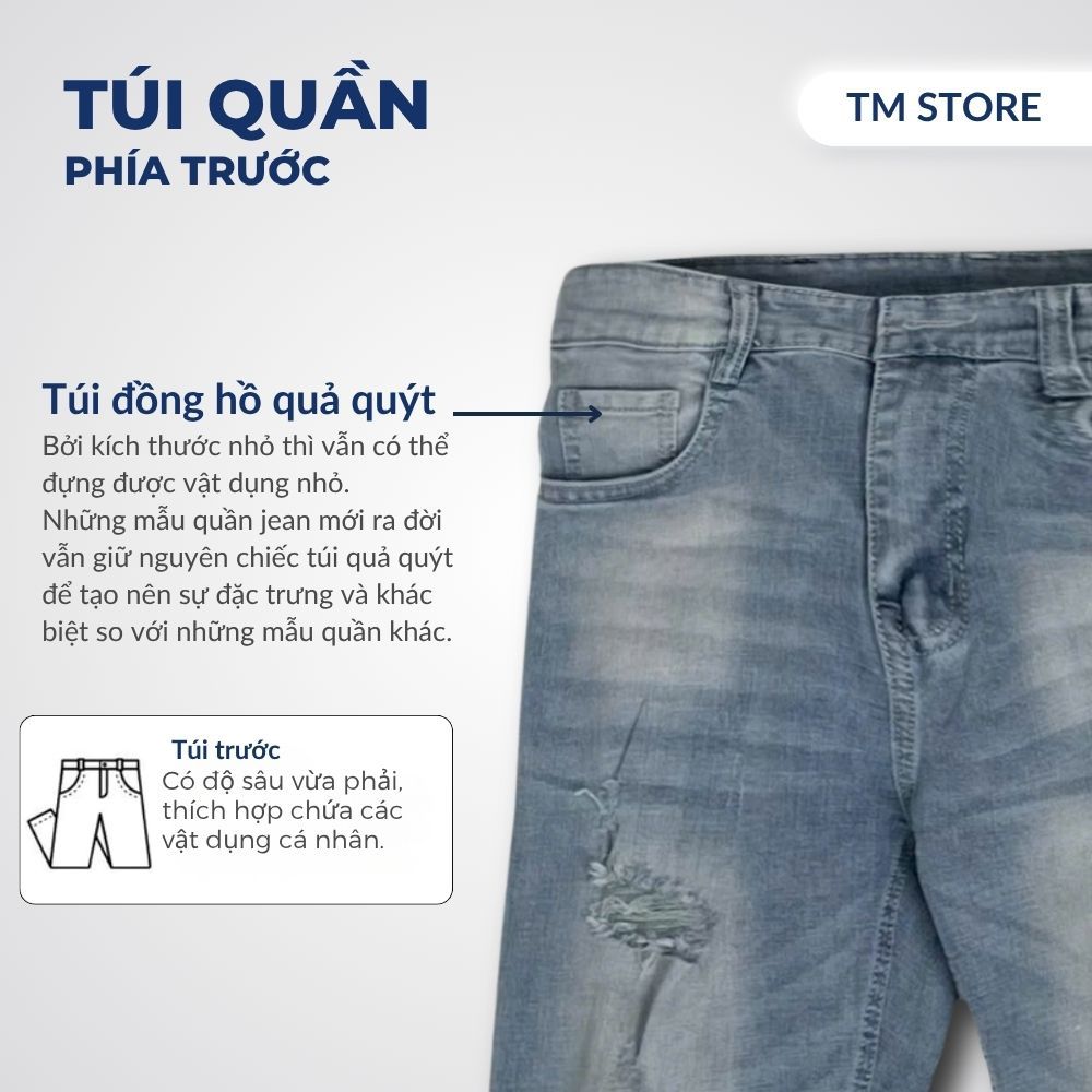 Quần jean nam dài xanh nhạt was sáng - quần bò xanh cào rách nhẹ SLIMFIT TM STORE 12