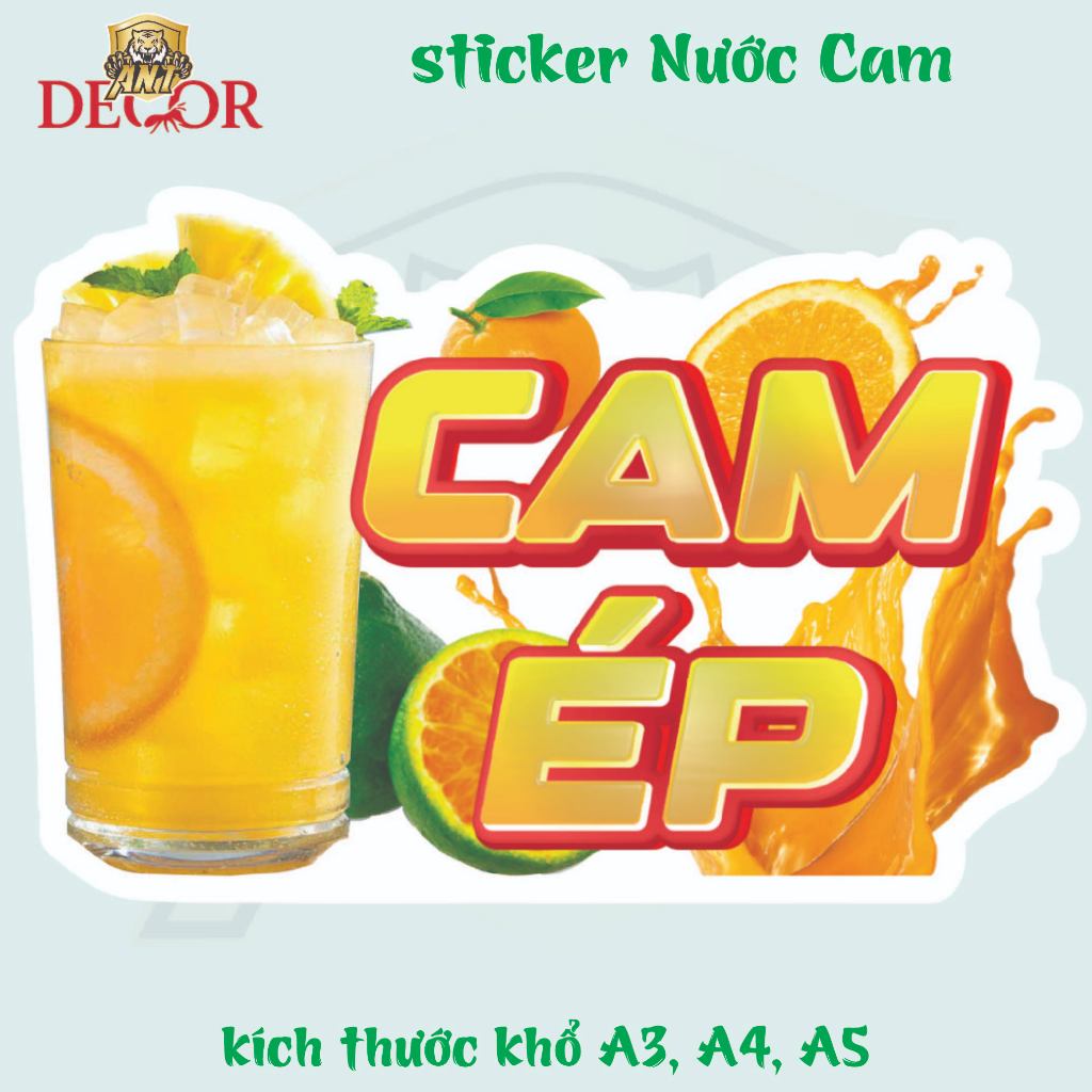 Decal Dán Nước Cam Vắt – Nhãn Dán Trang Trí Xe Nước Cam, Ly Nước Ép – Bền Đẹp, Chống Nước, Dễ Dán