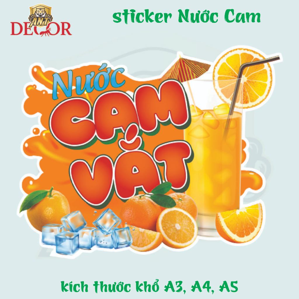 Decal Dán Nước Cam Vắt – Nhãn Dán Trang Trí Xe Nước Cam, Ly Nước Ép – Bền Đẹp, Chống Nước, Dễ Dán