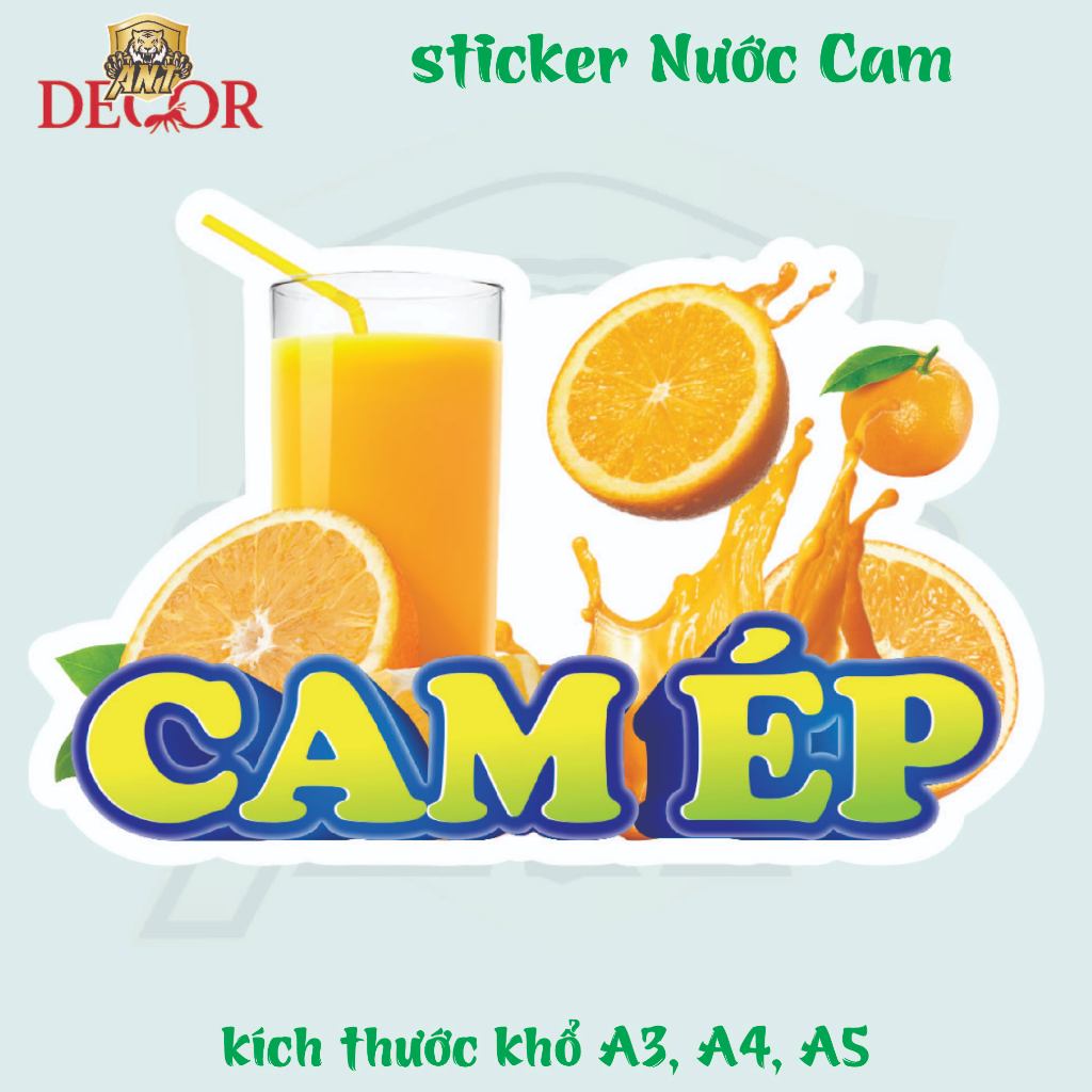 Decal Dán Nước Cam Vắt – Nhãn Dán Trang Trí Xe Nước Cam, Ly Nước Ép – Bền Đẹp, Chống Nước, Dễ Dán