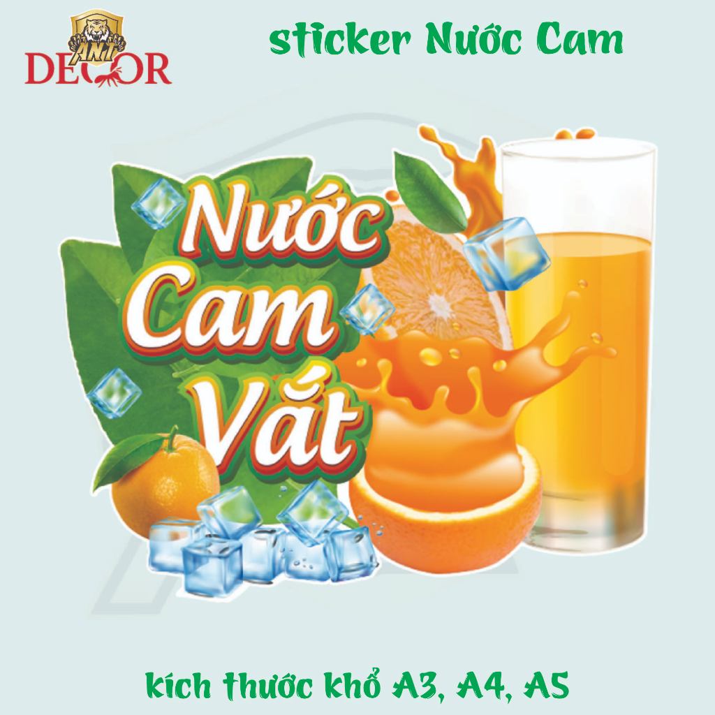 Decal Dán Nước Cam Vắt – Nhãn Dán Trang Trí Xe Nước Cam, Ly Nước Ép – Bền Đẹp, Chống Nước, Dễ Dán