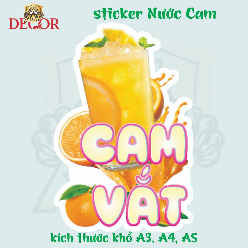 Decal Dán Nước Cam Vắt – Nhãn Dán Trang Trí Xe Nước Cam, Ly Nước Ép – Bền Đẹp, Chống Nước, Dễ Dán