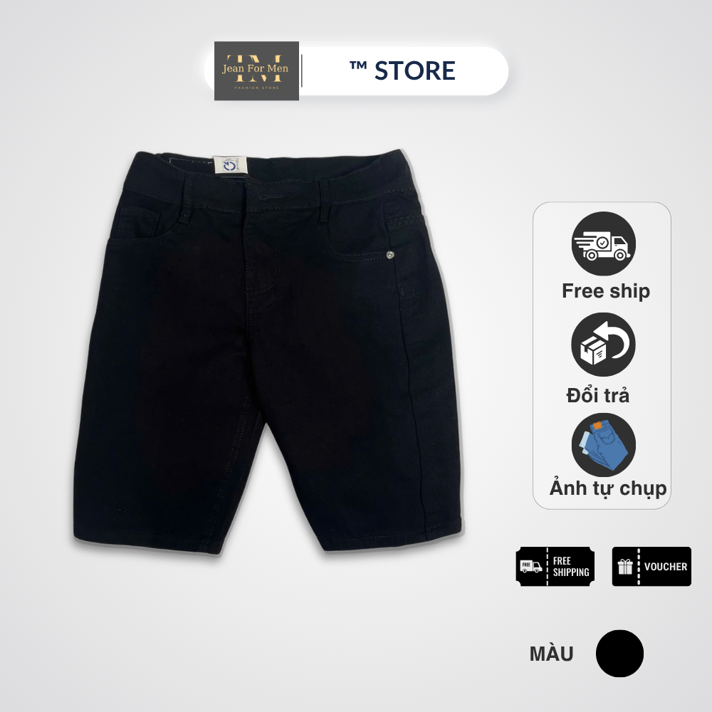 Quần Short Jean Nam màu đen co giãn Denim Cotton, phong cách trẻ trung | TM STORE