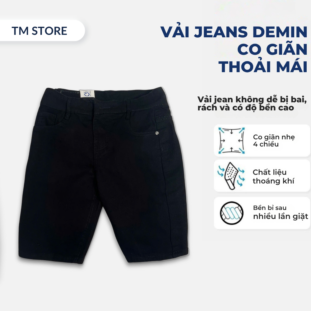 Quần Short Jean Nam màu đen co giãn Denim Cotton, phong cách trẻ trung | TM STORE