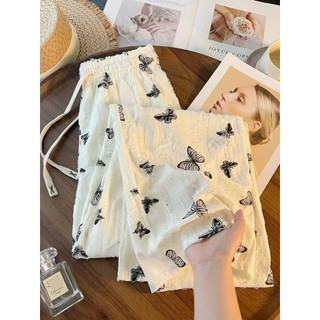 QUẦN NỮ DÀI ỐNG RỘNG CHẤT THUN NỔI ĐÍNH ĐÁ IN BƯỚM NỔI BẬT PHONG CÁCH TRẺ TRUNG PHÙ HỢP THỜI TRANG
