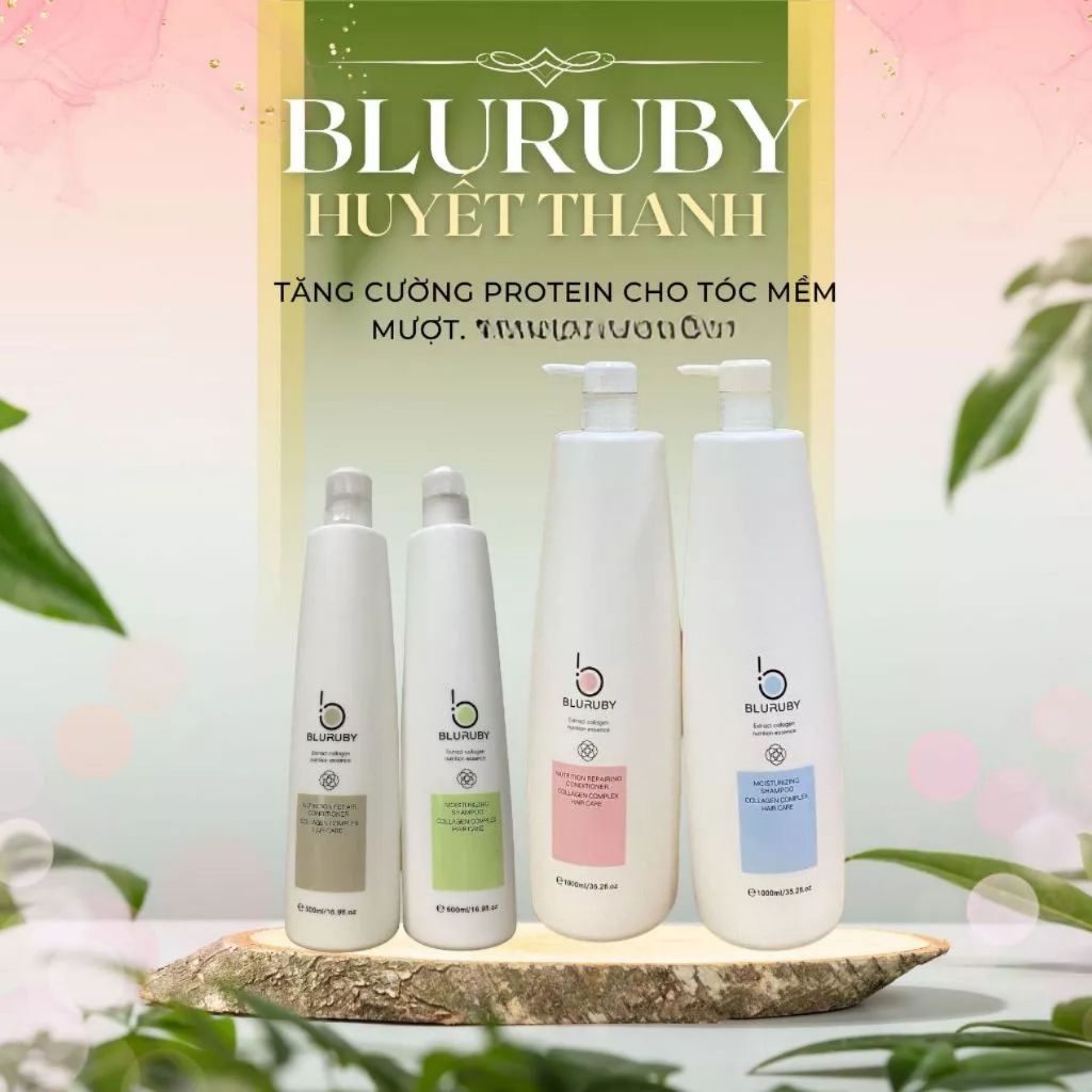 Cặp Dầu Gội Xả Bluruby Collagen 1000ml/Chai | Dưỡng Tóc Mềm Mượt, Hỗ Trợ Giảm Gãy Rụng.