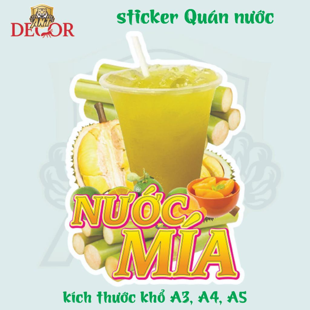 Decal Dán NƯỚC MÍA – Nhãn Dán Trang Trí Xe Nước Giải Khát – Dễ Dán, Bền Đẹp, Chống Nước