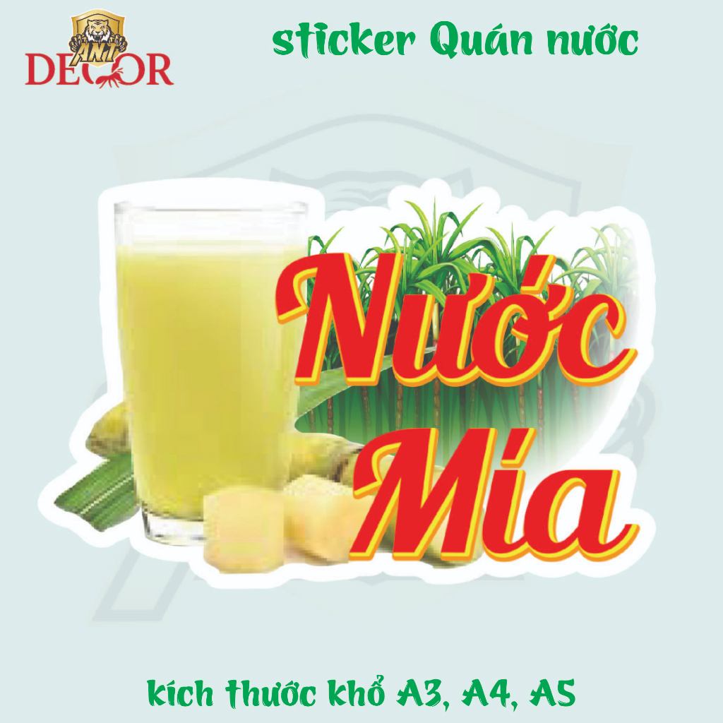 Decal Dán NƯỚC MÍA – Nhãn Dán Trang Trí Xe Nước Giải Khát – Dễ Dán, Bền Đẹp, Chống Nước