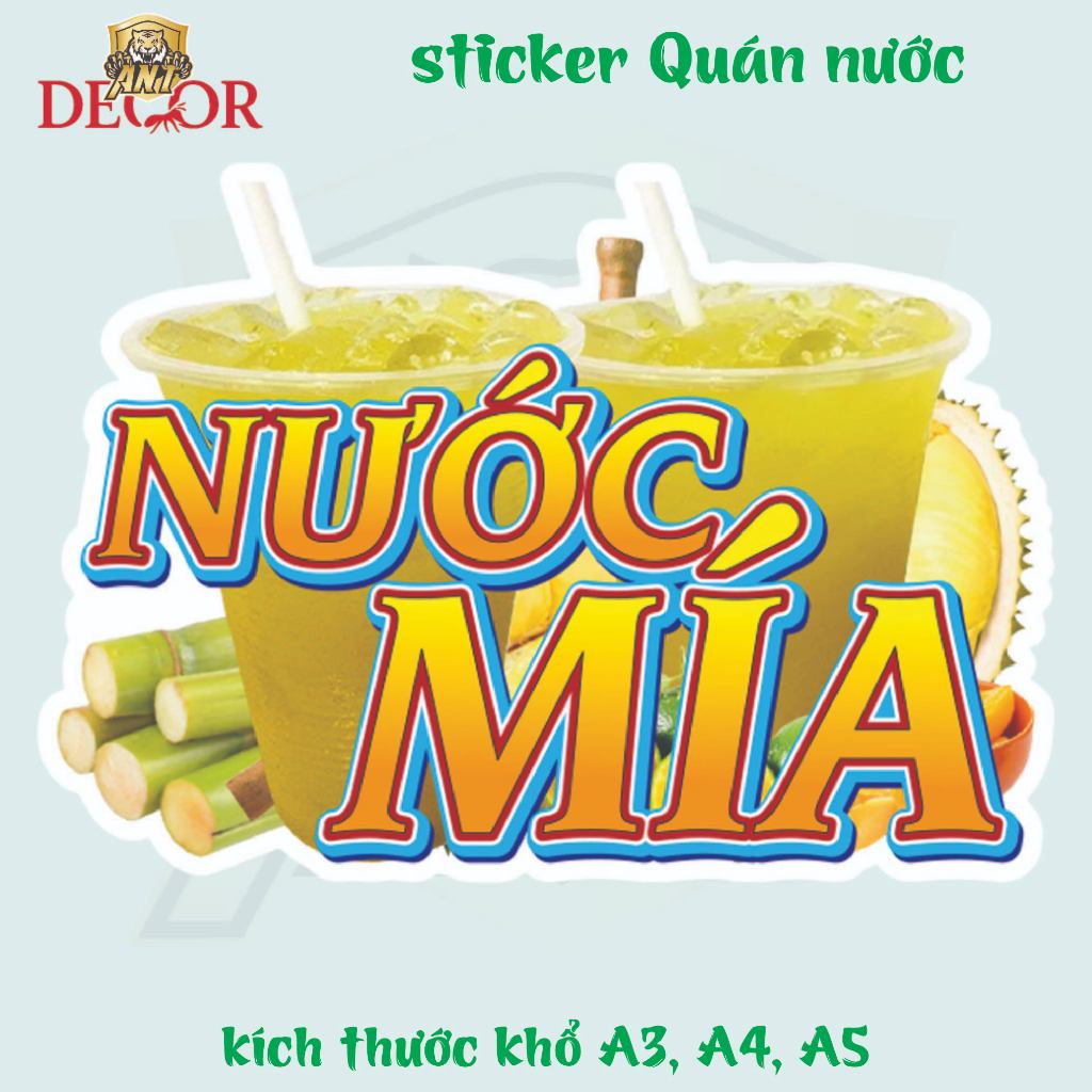 Decal Dán NƯỚC MÍA SẦU RIÊNG – Nhãn Dán Trang Trí Xe Nước Giải Khát – Dễ Dán, Bền Đẹp, Chống Nước