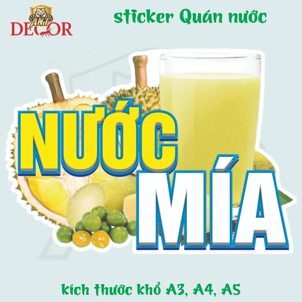 Decal Dán NƯỚC MÍA – Nhãn Dán Trang Trí Xe Nước Giải Khát – Dễ Dán, Bền Đẹp, Chống Nước