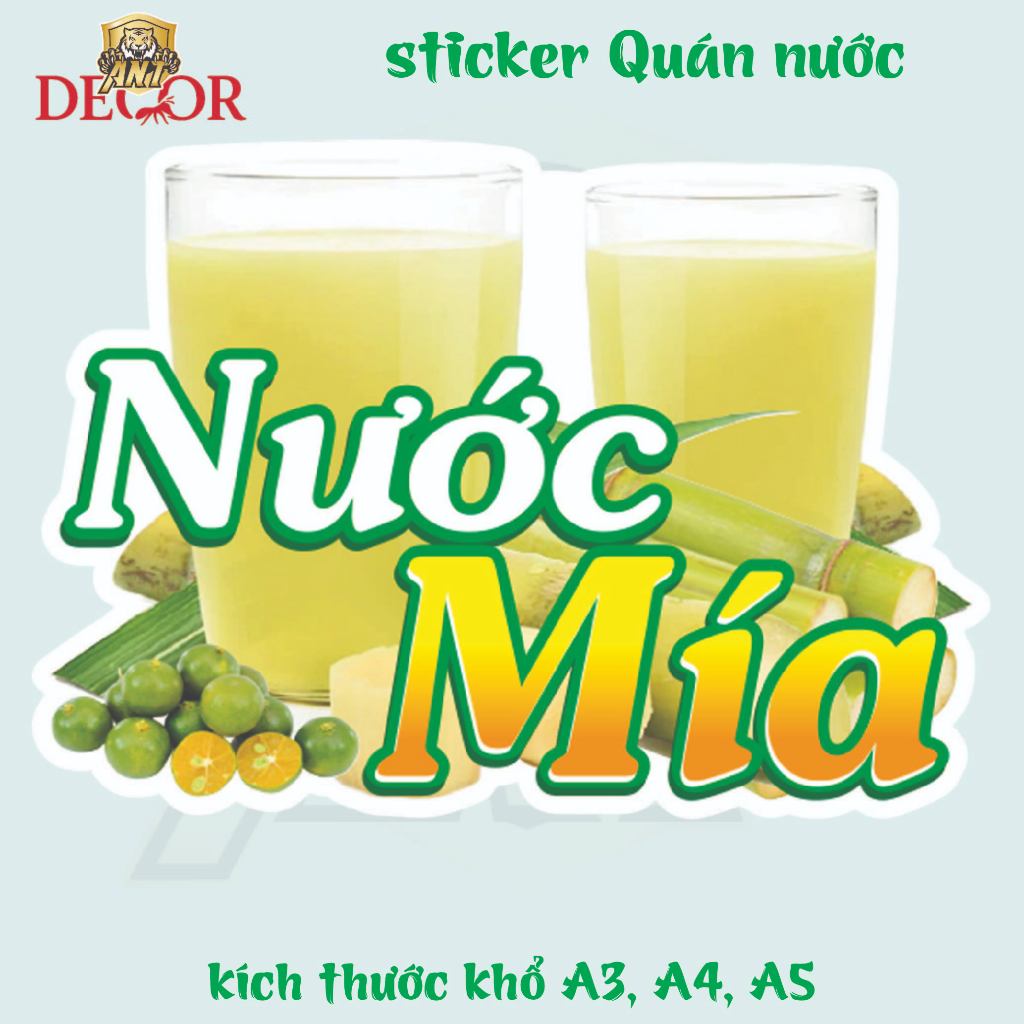 Decal Dán NƯỚC MÍA – Nhãn Dán Trang Trí Xe Nước Giải Khát – Dễ Dán, Bền Đẹp, Chống Nước