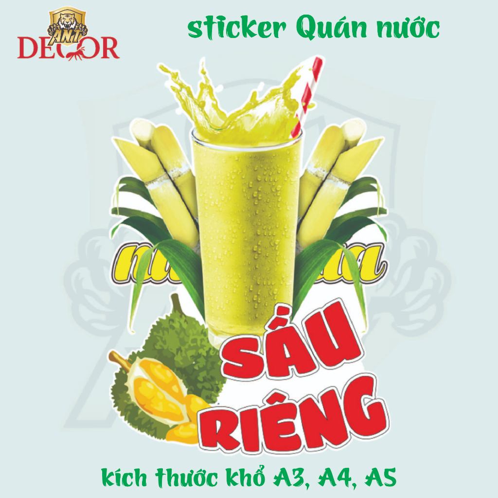 Decal Dán NƯỚC MÍA SẦU RIÊNG – Nhãn Dán Trang Trí Xe Nước Giải Khát – Dễ Dán, Bền Đẹp, Chống Nước