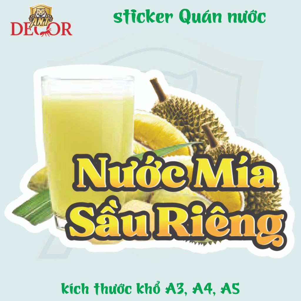 Decal Dán NƯỚC MÍA SẦU RIÊNG – Nhãn Dán Trang Trí Xe Nước Giải Khát – Dễ Dán, Bền Đẹp, Chống Nước