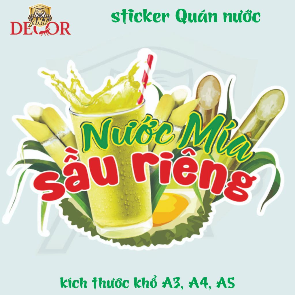 Decal Dán NƯỚC MÍA SẦU RIÊNG – Nhãn Dán Trang Trí Xe Nước Giải Khát – Dễ Dán, Bền Đẹp, Chống Nước