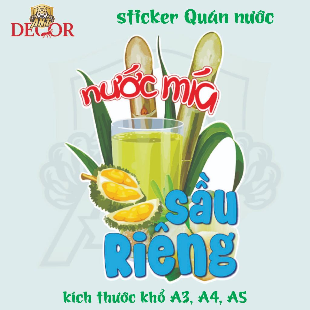 Decal Dán NƯỚC MÍA SẦU RIÊNG – Nhãn Dán Trang Trí Xe Nước Giải Khát – Dễ Dán, Bền Đẹp, Chống Nước