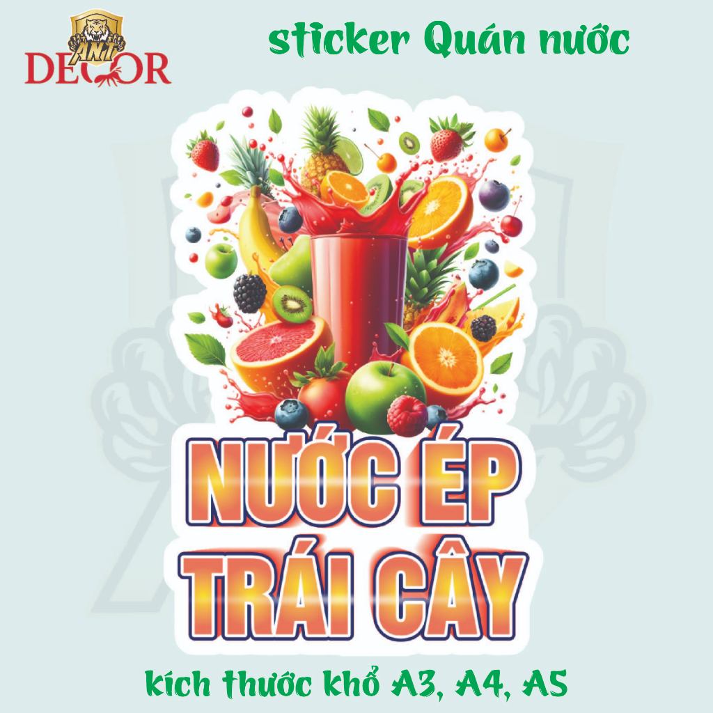 Decal NƯỚC ÉP – Nhãn Dán Trang Trí Xe Nước, Quầy Giải Khát – Màu Sắc Tươi Sáng, Dễ Dán, Chống Nước