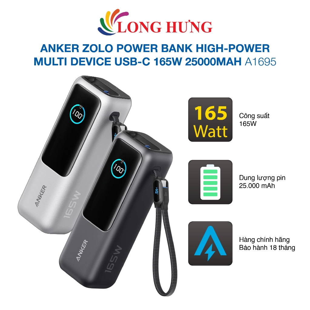Sạc dự phòng Anker Zolo Power Bank High-Power Multi Device USB-C 165W 25000mAh A1695 - Hàng chính hãng | BigBuy360 - bigbuy360.vn