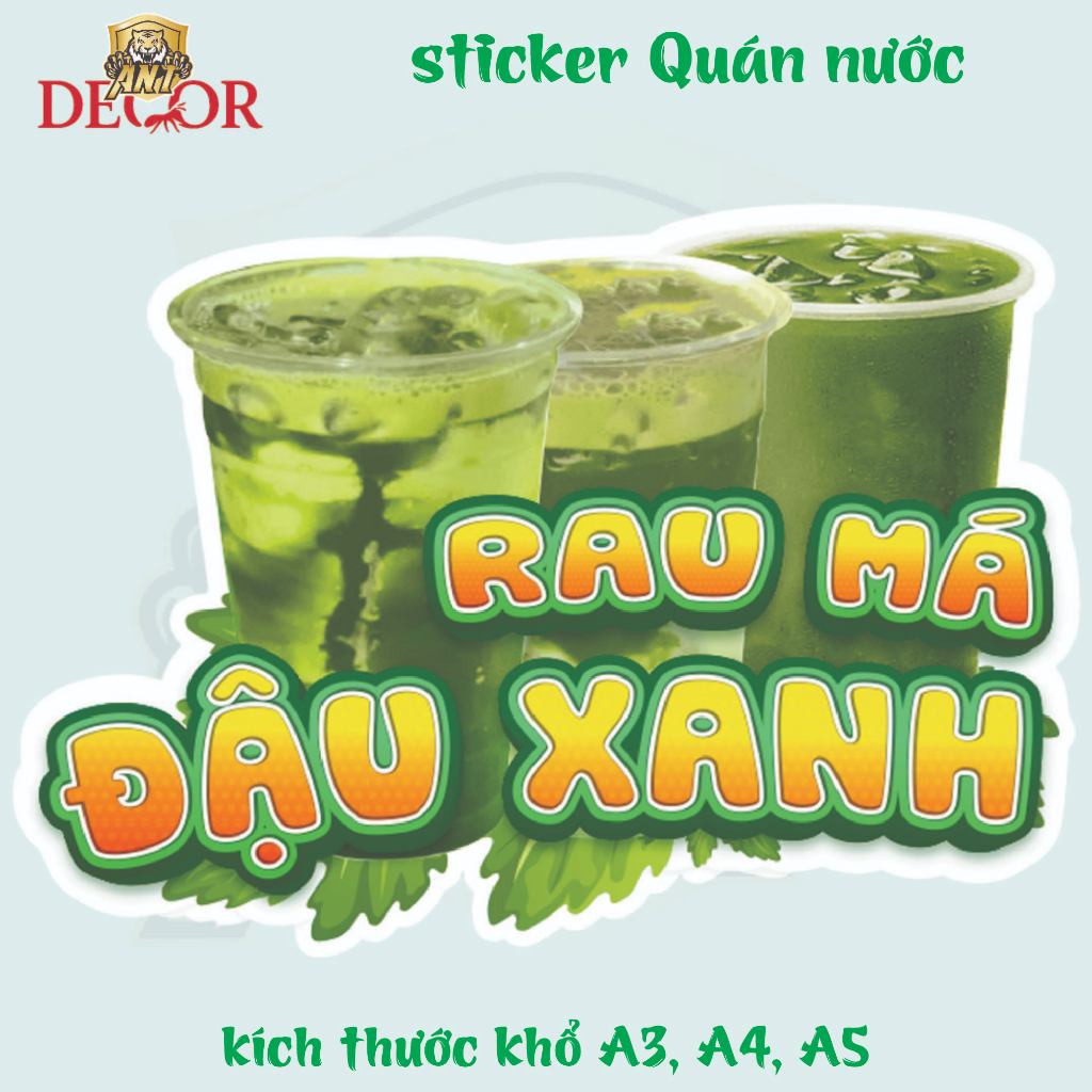Decal Dán RAU MÁ ĐẬU XANH – Nhãn Dán Trang Trí Xe Nước Giải Khát – Dễ Dán, Bền Đẹp, Chống Nước