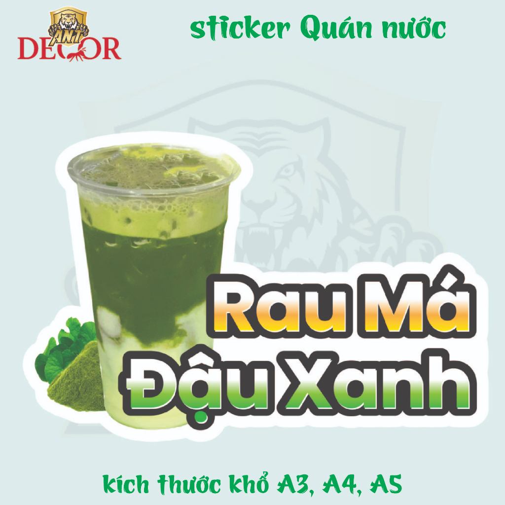 Decal Dán RAU MÁ ĐẬU XANH – Nhãn Dán Trang Trí Xe Nước Giải Khát – Dễ Dán, Bền Đẹp, Chống Nước