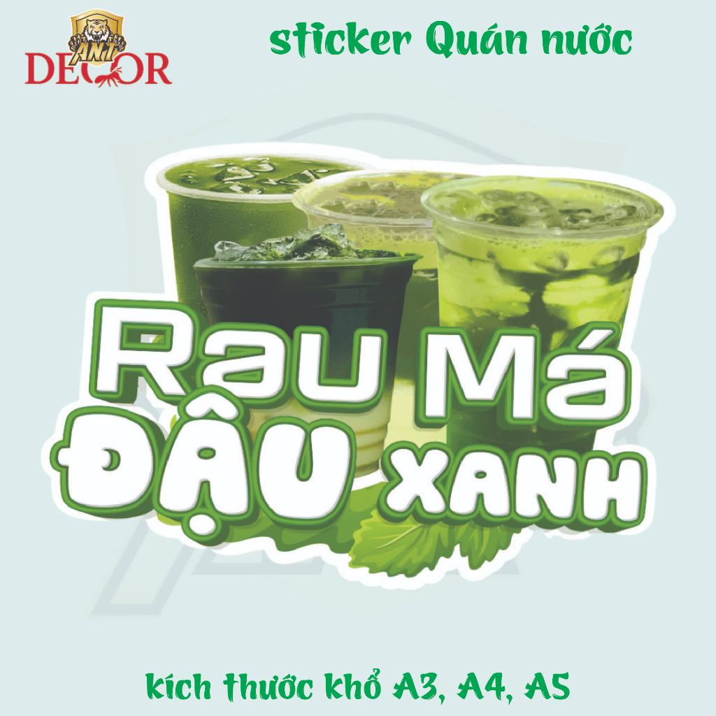 Decal Dán RAU MÁ ĐẬU XANH – Nhãn Dán Trang Trí Xe Nước Giải Khát – Dễ Dán, Bền Đẹp, Chống Nước
