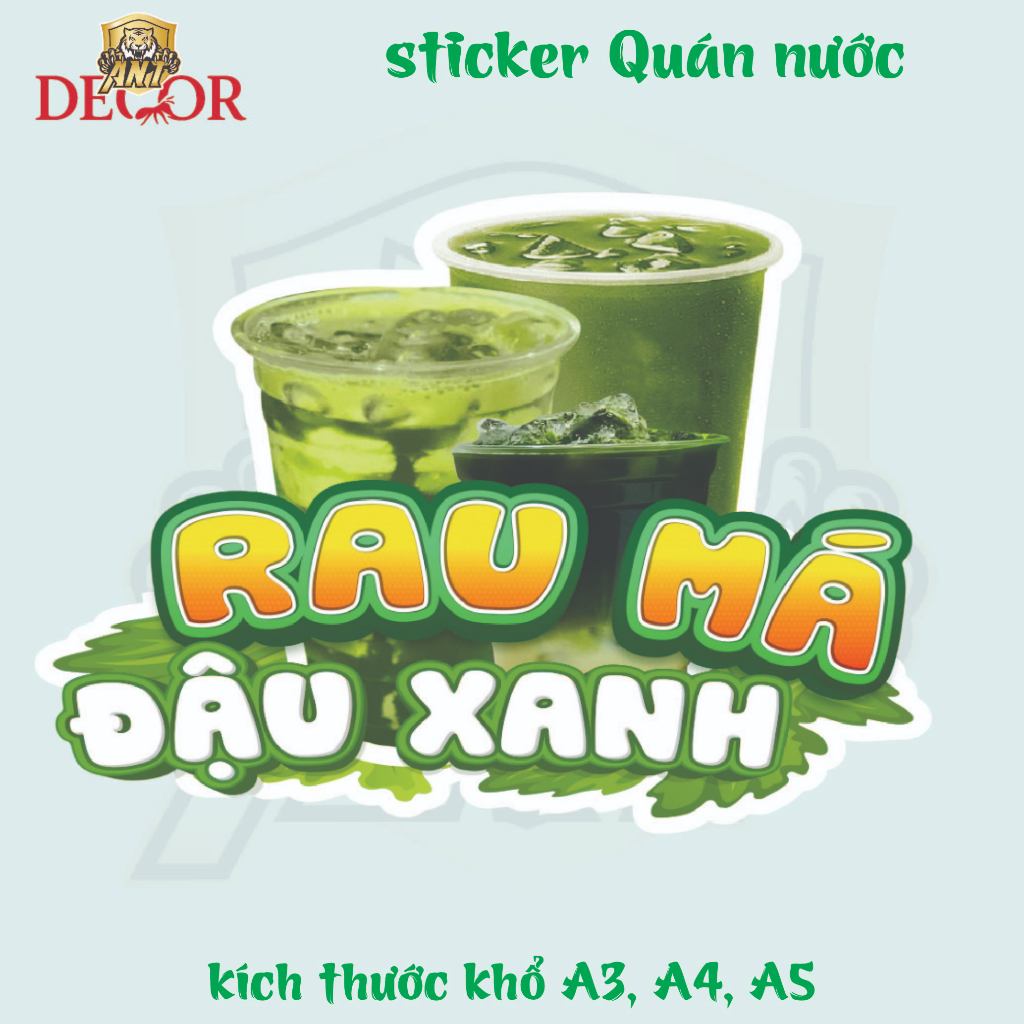 Decal Dán RAU MÁ ĐẬU XANH – Nhãn Dán Trang Trí Xe Nước Giải Khát – Dễ Dán, Bền Đẹp, Chống Nước