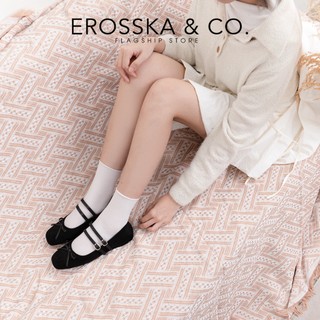 Erosska - Giày búp bê chấm bi kiểu dáng balletcore hottrend màu đen chấm bi - EL086