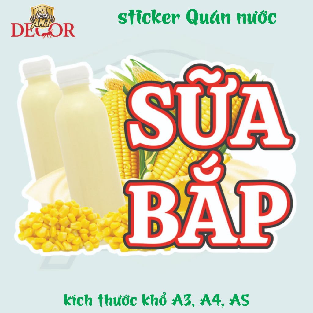 Decal Sữa Bắp Nhãn Dán Trang Trí Xe Nước – Tem Dán Chai Sữa Bắp Chống Thấm, Đẹp, Bền