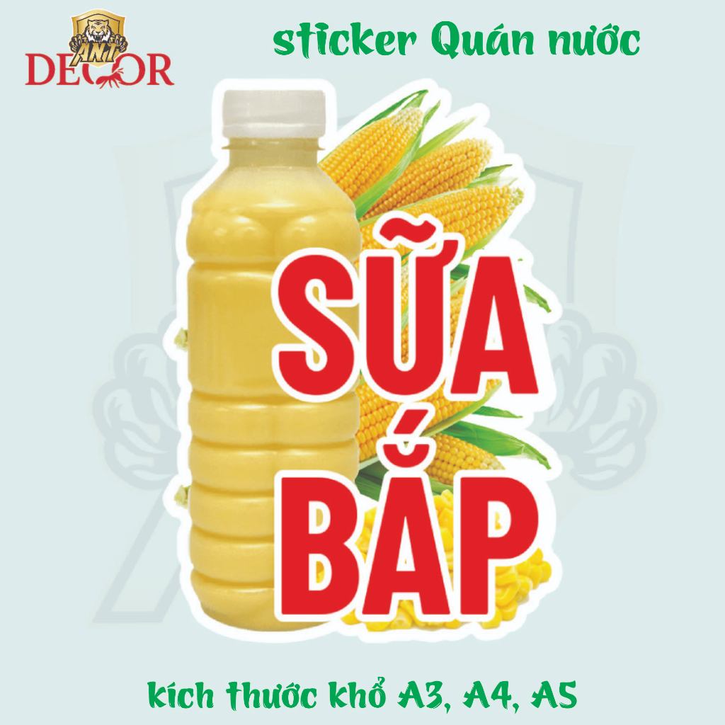 Decal Sữa Bắp Nhãn Dán Trang Trí Xe Nước – Tem Dán Chai Sữa Bắp Chống Thấm, Đẹp, Bền