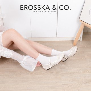 EROSSKA [FORM 1.5] - Giày nữ ballet core lưới quai ngang phối nơ màu trắng kiểu dáng basic màu kem  - EL085