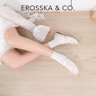 EROSSKA [FORM 1.5] - Giày nữ ballet core lưới quai ngang phối nơ màu trắng kiểu dáng basic màu kem  - EL085