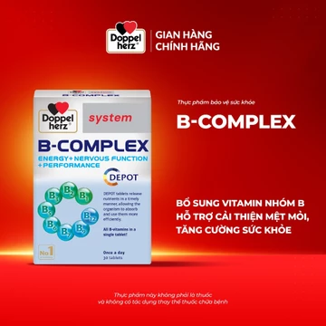 Viên uống Vitamin nhóm B Doppelherz B-Complex bổ sung năng lượng, cải thiện mệt mỏi, tăng cường sức khỏe (Hộp 30 viên)