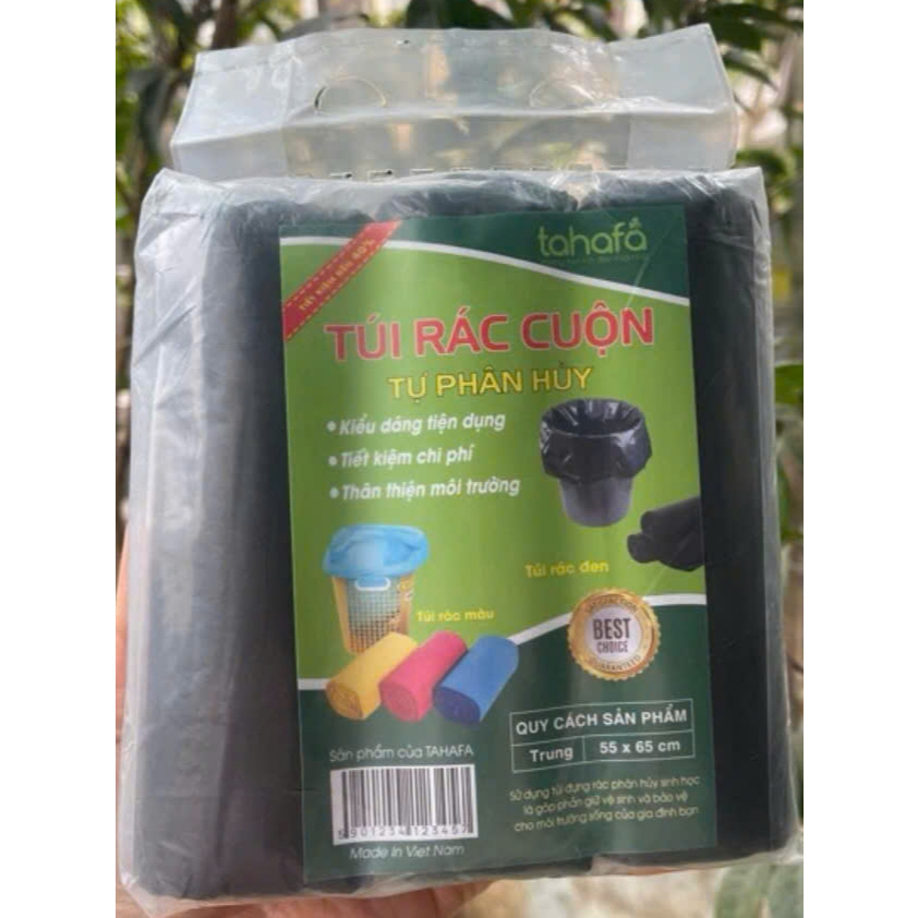 Set 3 Cuộn Túi Đựng Rác Tự Phân Hủy Size To 55X65 Cm Bảo Vệ Môi Trường, Tiện Dụng, Màu Đen