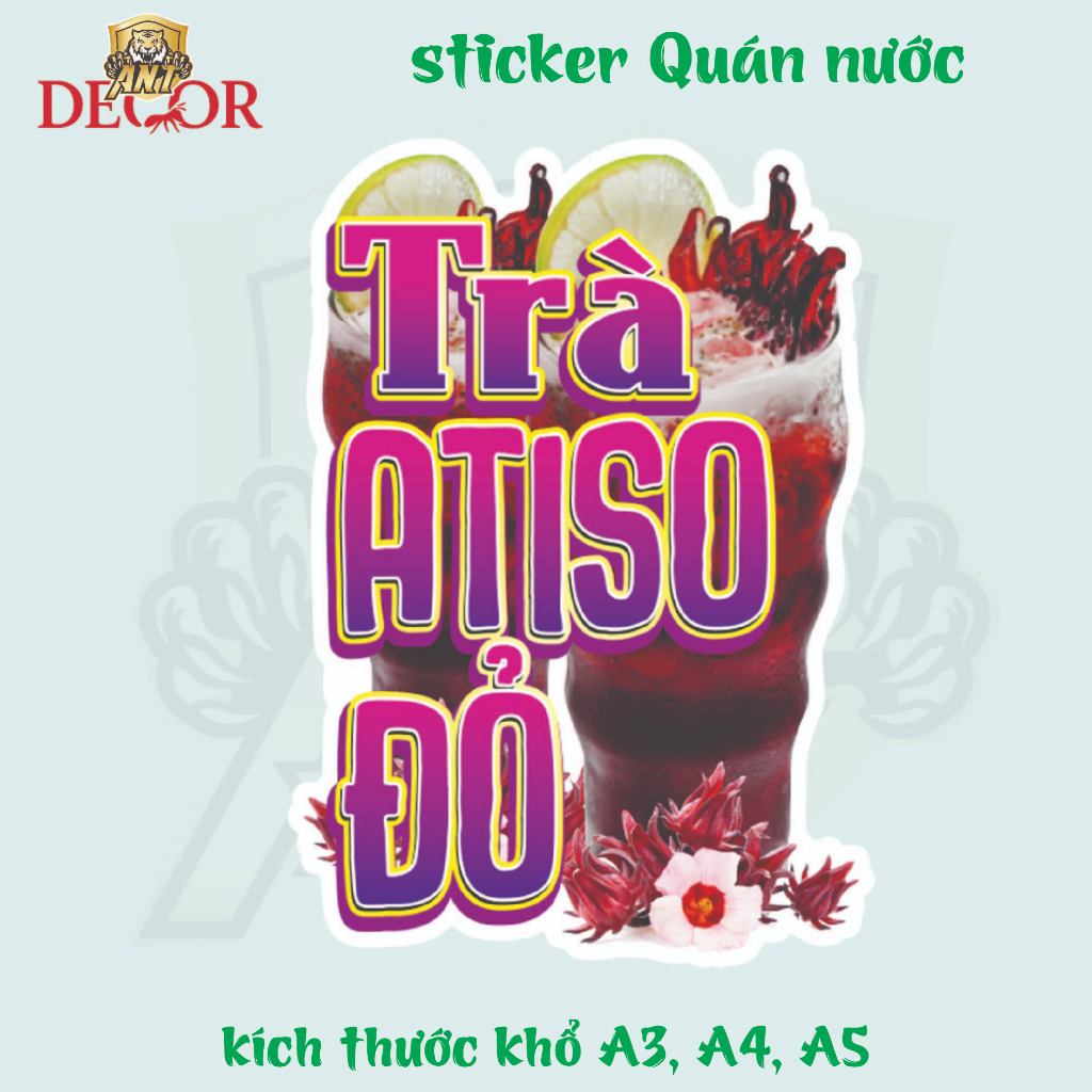 Decal Dán TRÀ ATISO ĐỎ – Nhãn Dán Trang Trí Xe Nước – Dễ Dán, Bền Đẹp, Chống Nước